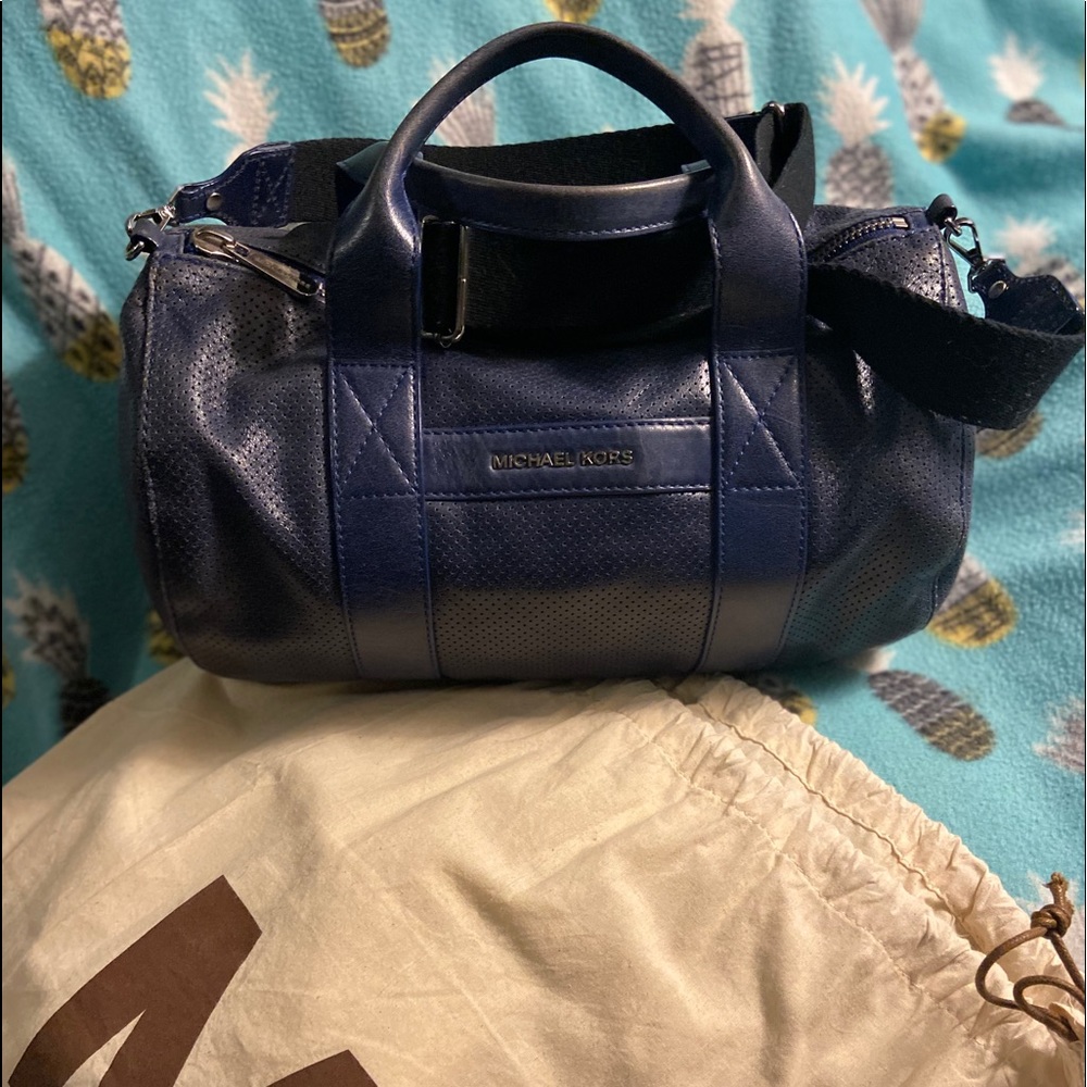 Micheal Kors blue Perforated-Leather gym bag